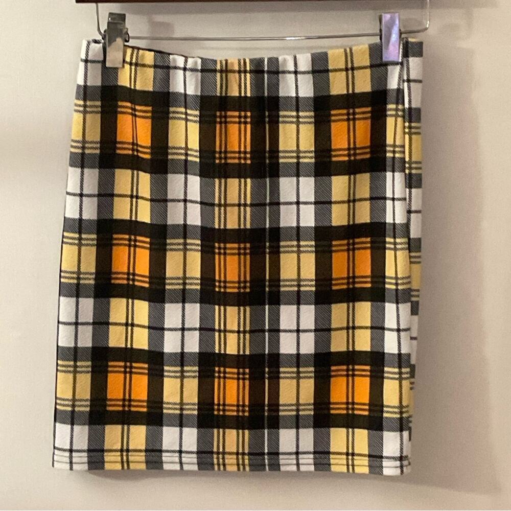 PrettyLittleThing Yellow Plaid Pull on Skirt 8 Light Academia Clueless Dopamine